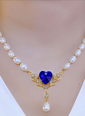 2025款海洋之恋蓝色爱心珍珠项链