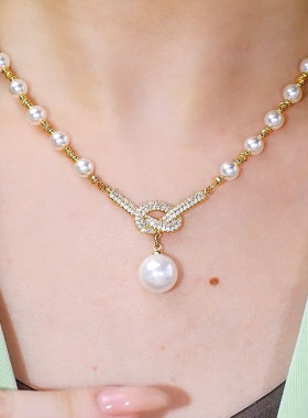 微镶打结珍珠项链2025年新款网红