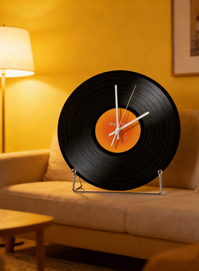 复古落日黑胶唱片咖啡厅氛围感书房 时钟客厅玄关装饰品桌面摆件