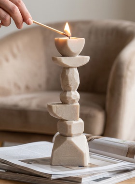 侘寂风几何堆叠树脂桌面摆件