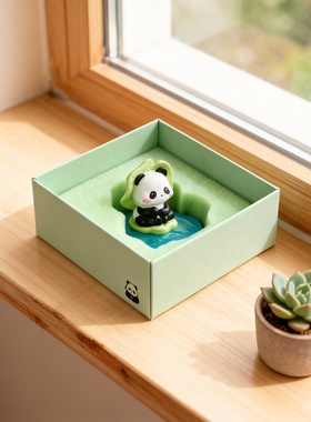 新中式熊猫树脂桌面摆件礼盒装