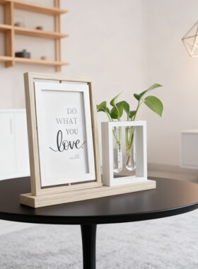 北欧几何相框桌面摆件实木底座