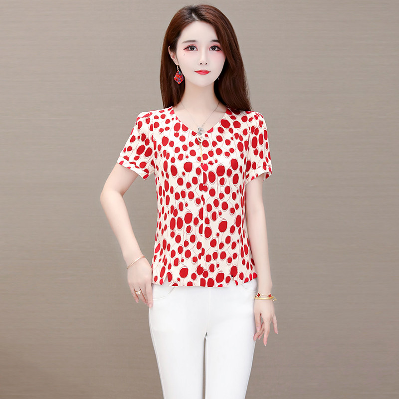 波点雪纺女装2020新款夏大码小衫 瑶韵诗蕾丝衫/雪纺衫