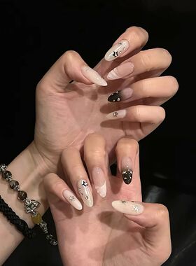 10pcs Almond Fake Nails Star Glitter False Nails Handmade Rh