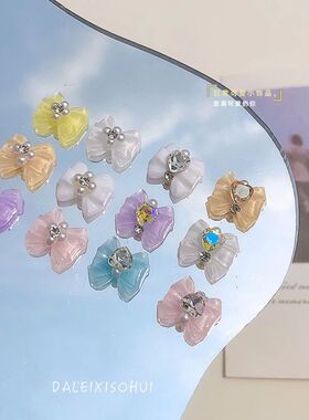 Heart Rhinestone Nail Bow Charms 10pcs Ice Transparent Cryst