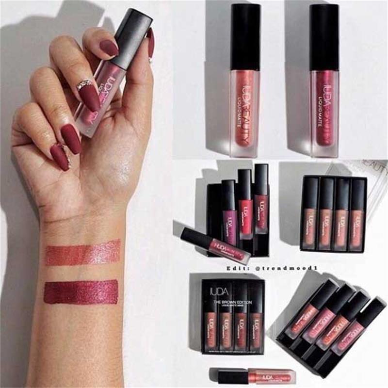 4Pcs/Set HUDA Lip Gloss Mini Lip Glaze Set Four Matte Waproo - 图0