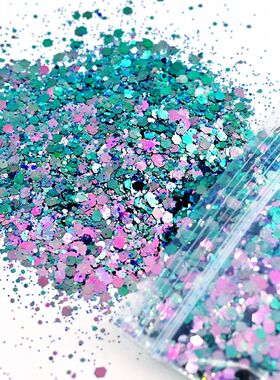 50g/bag Mermaid Nail Art Glitter Mix Size Chunky-Hexagon Las
