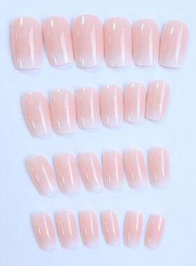 24pcs Glossy Pink Press On Nails Medium Square Fake Nail Ele
