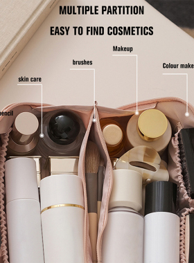 Large-Capacity Travel Cosmetic Bag Portable Leather Makeup P