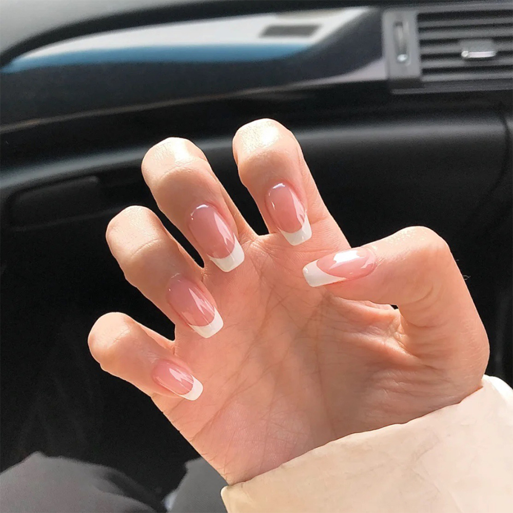 24pcs French Nails For Women Simple Pink  Style Fake Nails - 图1