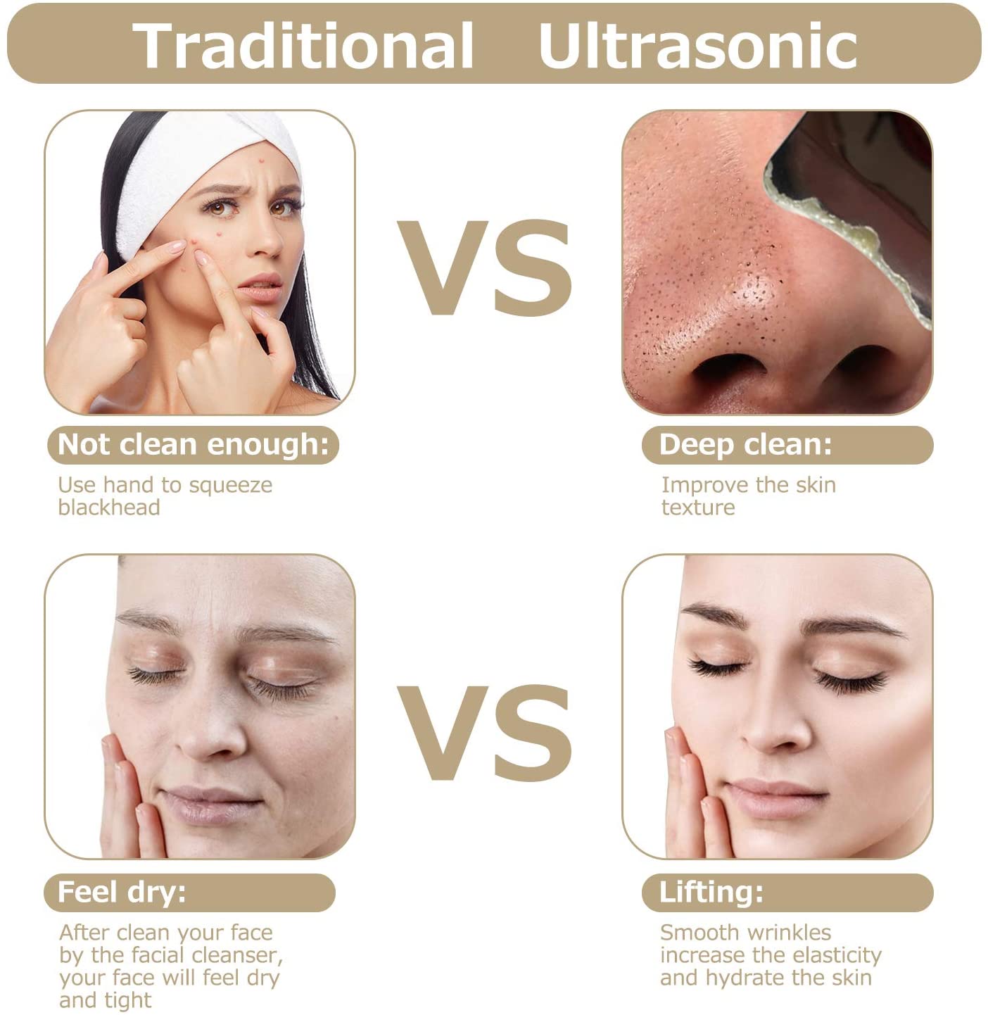 Ultrasonic Skin Scrubber Pore Cleaner 2+4 Kit Facial Ion Sho - 图1