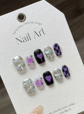 10Pcs Handmade Cute Press on Nails Short  Fake Nails With 3D