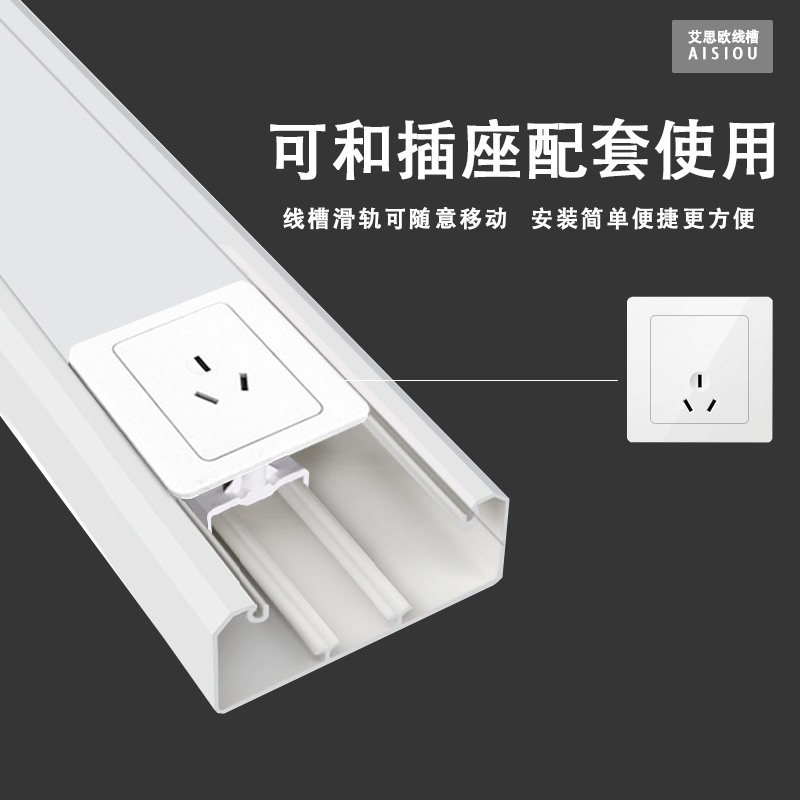 PVC特厚120/100*50面板插座走线槽多功能线槽小区充电桩改造线槽 - 图0