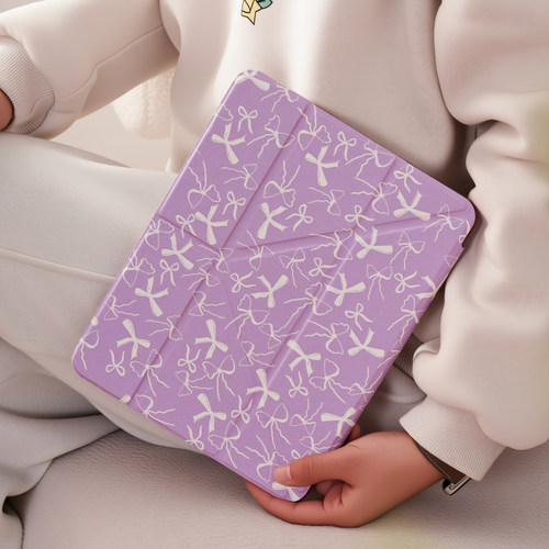 紫色蝴蝶结适用苹果ipadair7保护套平板电脑壳air6/pro带笔槽Y+三折air4/5/10代air11寸/4/5/6亚克力防摔硬壳 - 图1