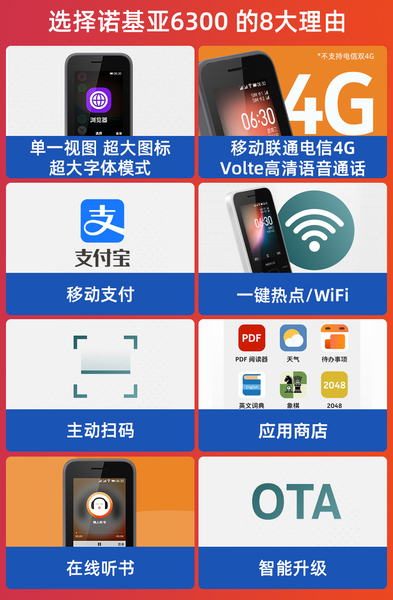 【官方旗舰店】诺基亚6300 4g老人机 诺基亚手机手机