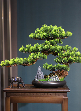 仿真新中式迎客松客厅实木装饰品