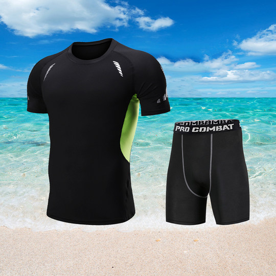 游泳衣男士套装速干上衣防尴尬大码泳裤长袖冲浪服全套宽松沙滩裤