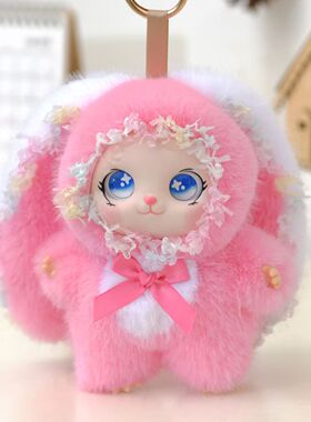 可爱毛绒兔子包挂件大耳花朵