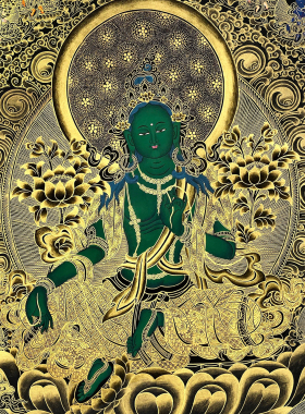 绿度母描金画稿唐卡西藏手绘DIY描金唐卡静心减压白描涂色装饰画