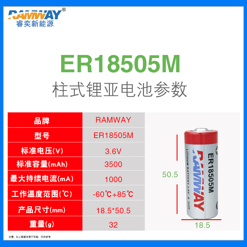 睿奕ER18505M锂电池3.6V智能IC卡水表流量计燃煤气工控7.2V电池组 - 图1