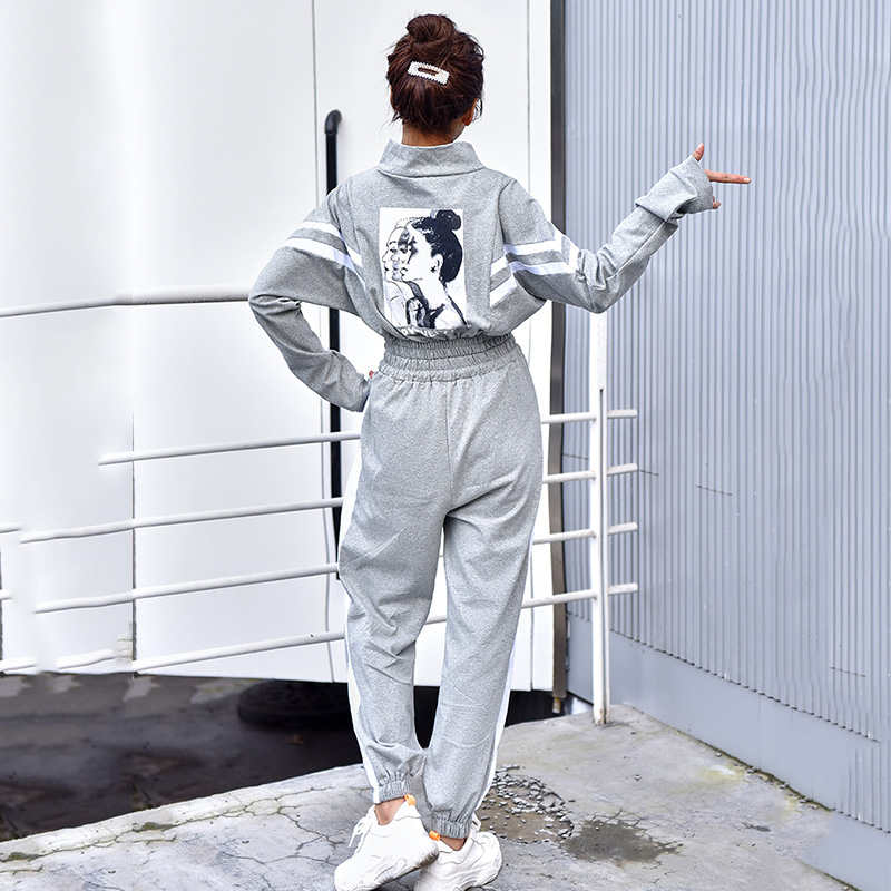 束脚长裤运动套装女 初中高中学生少女春秋韩版时尚休闲短款卫衣 束脚长裤运动套装女 初中高中学生少女春秋韩版时尚休闲短款卫衣