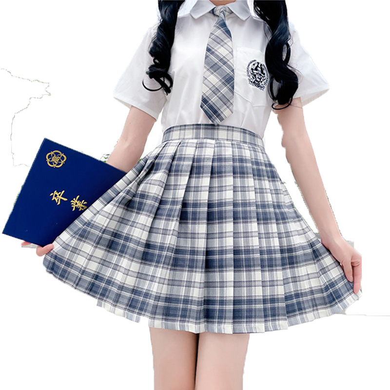 温柔一刀JK制服套装女初中高中学生校服百褶格子短裙日系短袖衬衫