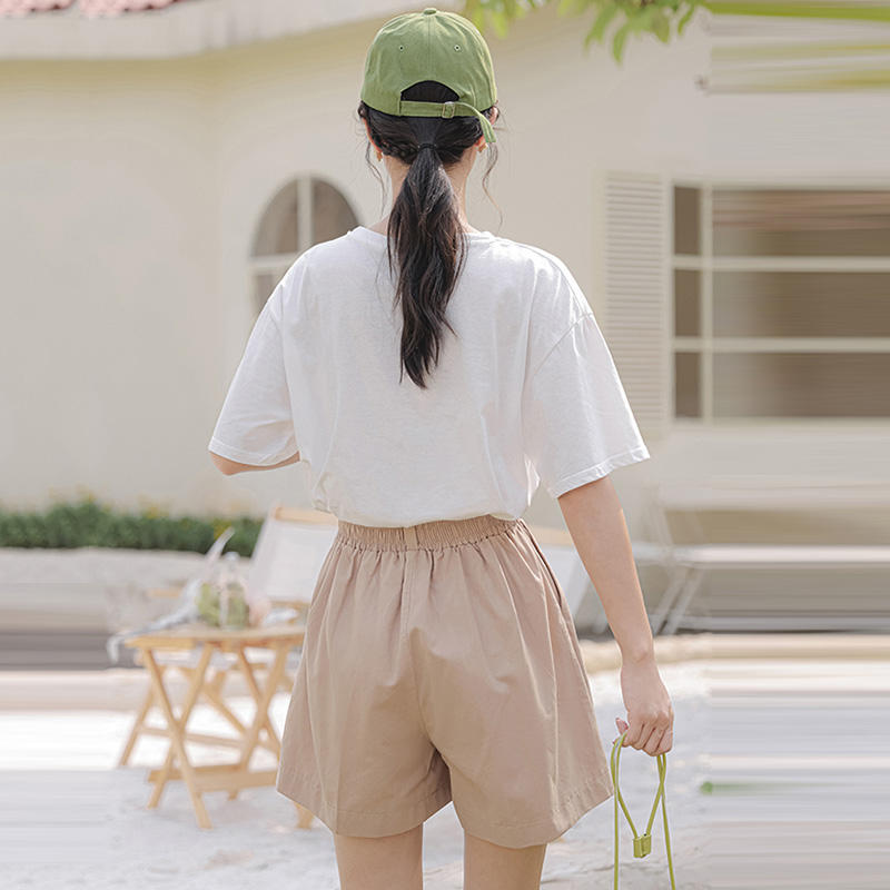 短袖短裤两件套装女夏季新款初中高中学生妹松紧腰A字显瘦五分裤