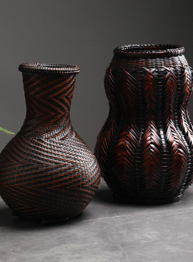 竹编花器客厅玄关茶几插花器复古