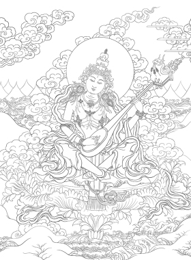 妙音天女纯棉油画布唐卡描金
