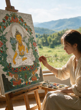 本命佛虚空藏菩萨唐卡画布描金diy减压手工线稿十二生肖守护唐卡
