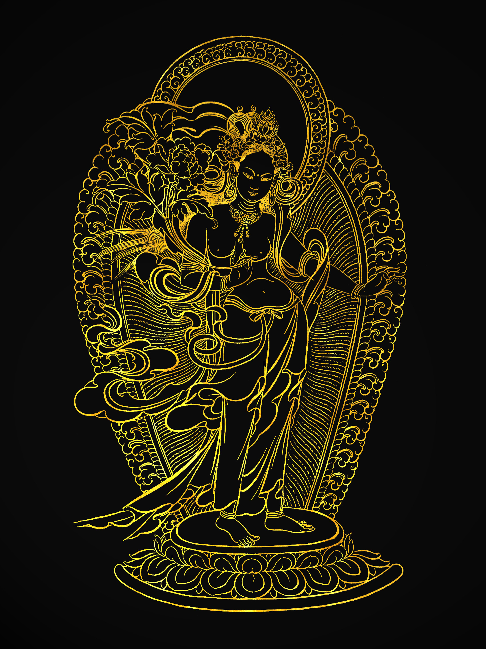 西藏唐卡涂色描金线稿 绿度母立线 静心减压手绘唐卡填色描金 - 图1