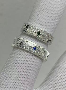 手工999纯银拉丝镶嵌繁星戒指