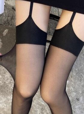 吊带性感过膝袜长筒丝袜女薄款夏季防勾丝黑色长款过膝袜大腿高筒
