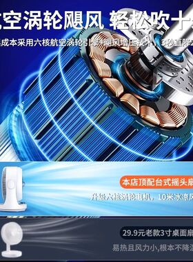 空气循环增压静音纯铜电机台式电扇宿舍涡轮对流大风力电风扇家用