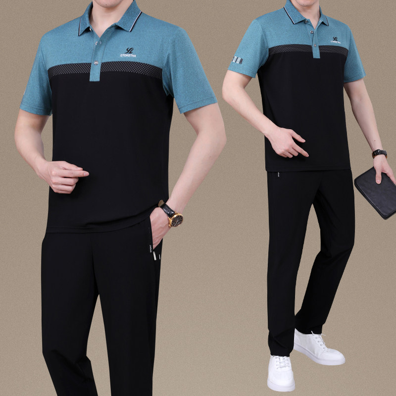 中老年运动套装男短袖t恤长裤纯棉夏季薄款老人休闲大码爸爸夏装,淘宝优惠券,粉丝福利购,淘宝优惠卷