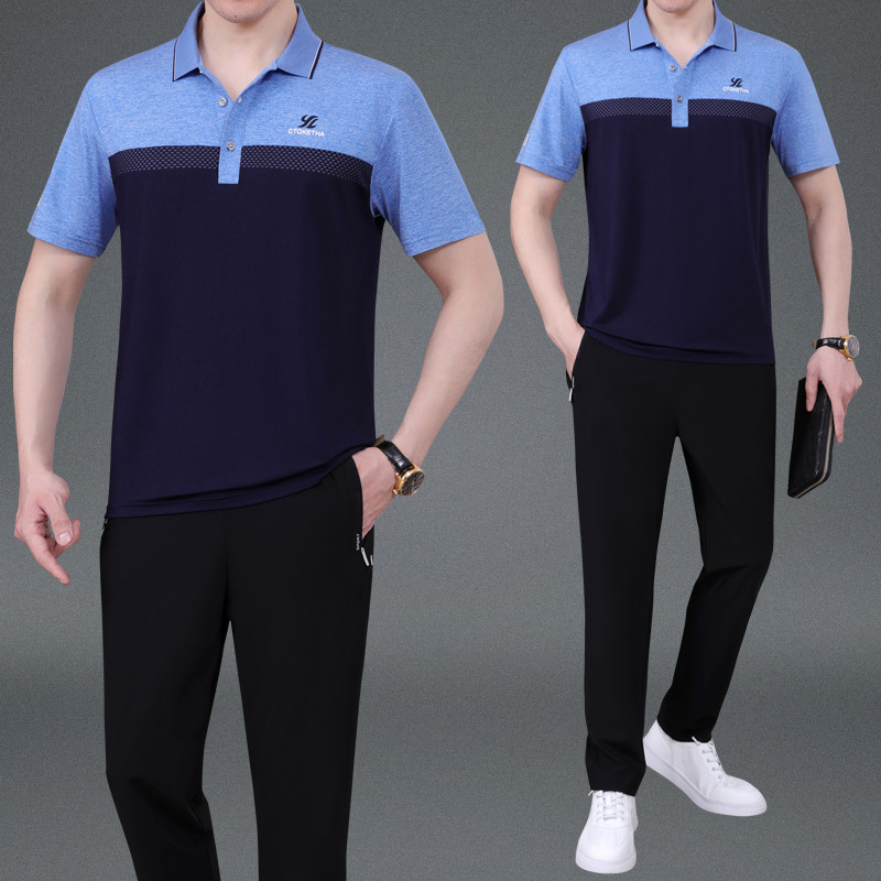 中老年运动套装男短袖t恤长裤纯棉夏季薄款老人休闲大码爸爸夏装,淘宝优惠券,粉丝福利购,淘宝优惠卷