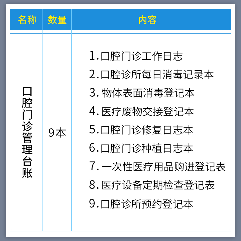 口腔门诊日志管理台账医疗机构口腔科消毒登记本表口腔诊所管理本口腔门诊工作日志本口腔种植修复记录本