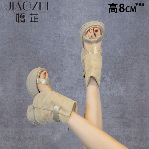 内增高女鞋8cm厚底马丁靴女夏季凉鞋小个子高跟短靴春夏烟筒靴-图1