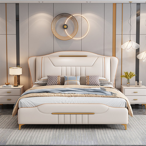 2023年新款轻奢床简约现代1.8米双人床实木高箱储物软靠主卧大床 - 图0