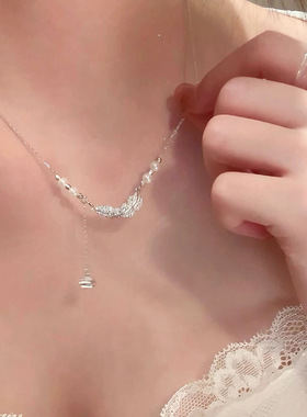 轻奢羽毛珍珠吊坠锁骨链女款