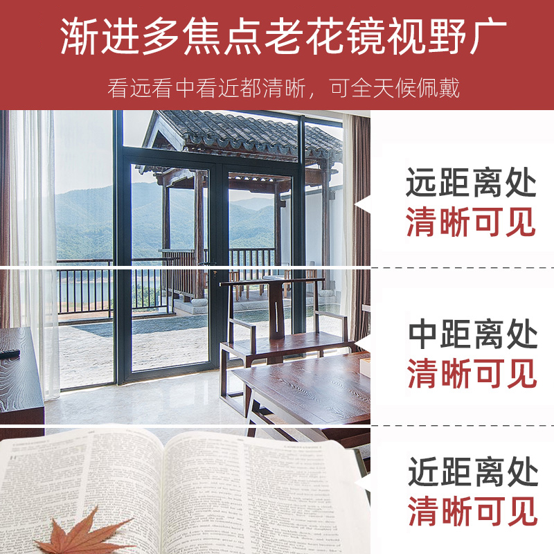 天文眼镜旗舰店智能多焦点老花镜德国进口远近平光两用一体抗蓝光渐进老光眼镜0