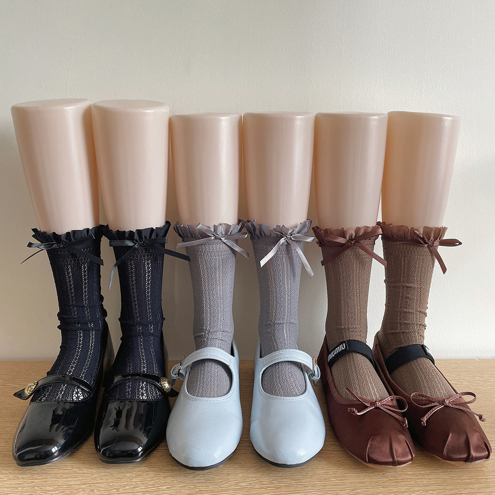 春夏薄款镂空蕾丝蝴蝶结蕾丝花边微透芭蕾风小腿堆堆袜子中筒,淘宝优惠券,粉丝福利购,淘宝优惠卷