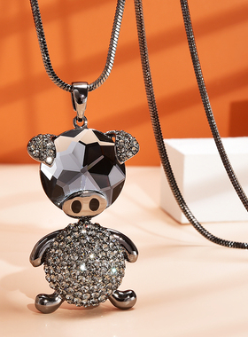 小猪长款高端大气风挂件吊坠项链