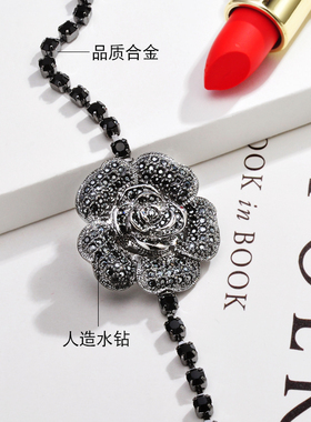 复古黑色玫瑰花朵配饰短款锁骨链