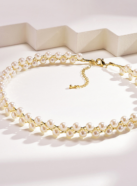 ins夏天仿珍珠编织冷淡风脖颈链