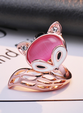 灵动风饰品食指玫瑰金色猫眼石