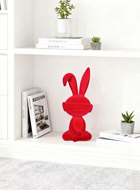 轻奢高定植绒幸运兔客厅酒柜电视柜玄关柜办公室软装摆件装饰摆设