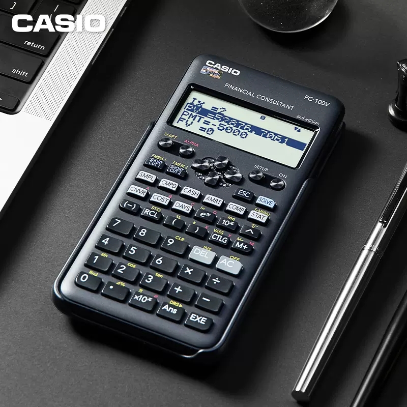 Casio卡西欧FC-100V200V金融RFP理财专业考试计算器财务会计办公计算机CMA学习7号电池房贷利率计算 - 图1