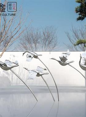 户外不锈钢大雁雕塑仿真鸟仙鹤白鹭售楼部处公园庭院水池造景摆件