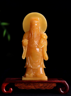 天然黄玉财神爷摆件家用大神像范蠡公司开业招财文财神供奉店铺